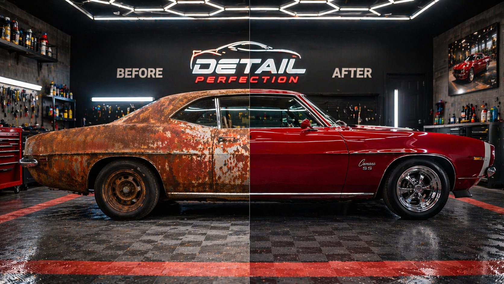 Red rust covered 4WD vehicle